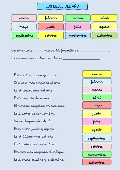 Ejercicio De Los Meses Del Año Meses Del Año Tecnicas De Enseñanza