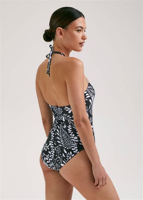 Black White Leaf Print Swimsuit Matalan