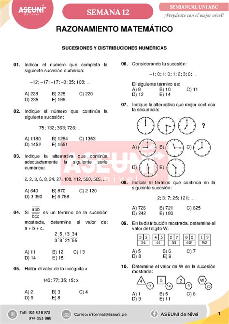 RM Semianual UNI ABC 12 1 SEMANA 1 2 SEMIANUAL UNI ABC RAZONAMIENTO