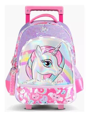 Mochila Carro Footy Unicornio Lentejuelas Y Luz Led 18 Env