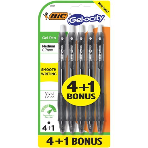 BIC Gel-ocity Original Retractable Gel Pen, Black, 4+ 1 Pack - Walmart.com