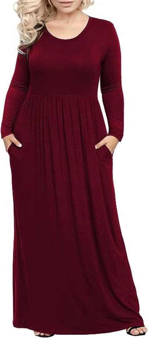 Mengpipi Womens Plus Size Casual Long Sleeve Dress Crewneck Loose Maxi