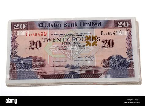 Pile 20 Pounds Sterling Northern Ireland Issued Ulster Bank Notes Cash