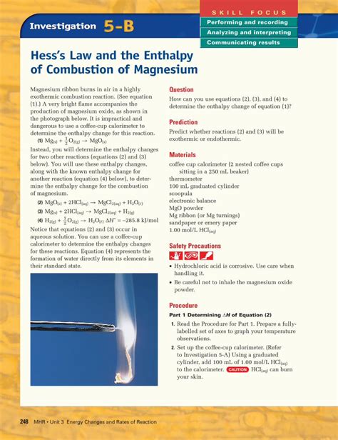 Pdf Hess S Law And The Enthalpy Of Combustion Of Magnesiumscc Scdsb