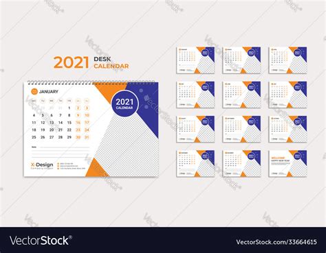 Desk calendar 2021 template calendar 2021 Vector Image