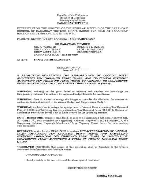 Re Alllignment Resolution Sk Teppeng Pdf Government Philippines