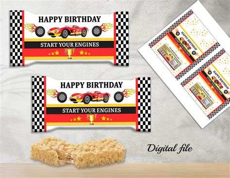 Racing Rice Krispies Treat Labels Digital Race Car Birthday Race Car Favor Bag Racing Party