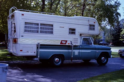 Check Out My 1966 C 20 Chevy And 1969 Holiday Rambler Slide In Camper Truck Bed Camper