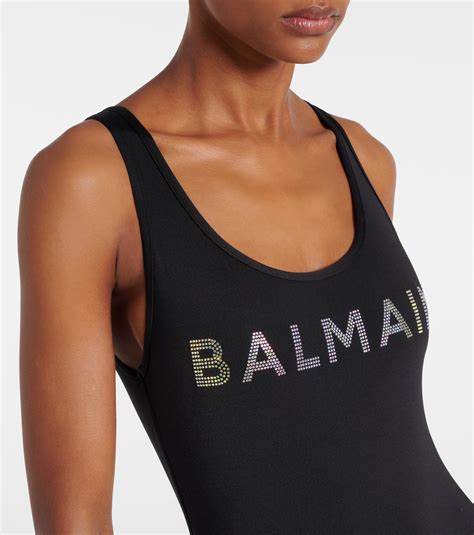 Logo Embellished Swimsuit In Black Balmain Mytheresa