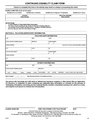 Aflac Continuing Disability Form Fill Online Printable Fillable