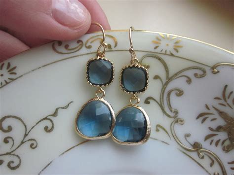 Navy Blue Earrings Sapphire Gold Plated Bridesmaid Earrings Etsy