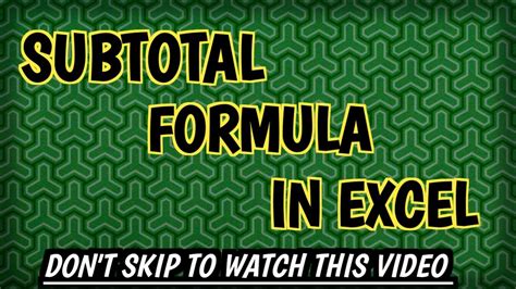 Subtotal Formula In Excel Excel Tricks And Formulas Microsoft Excel