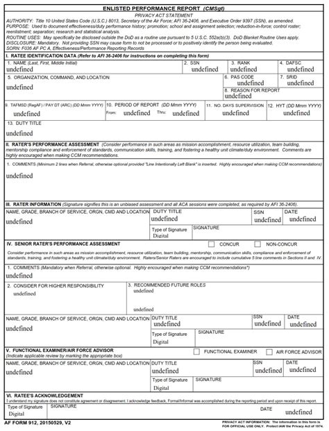 Af Form 912 Enlisted Performance Report Cmsgt Af Forms