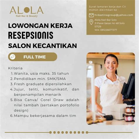 Lowongan Kerja Oktober Receptionist Alola Nailbar Beauty Di Solo