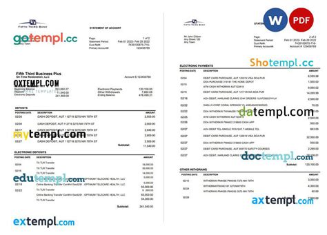 Doctempl Usa Fifth Third Banking Statement Word And Pdf Template