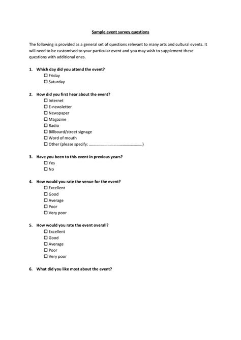 Event Survey Questions Template