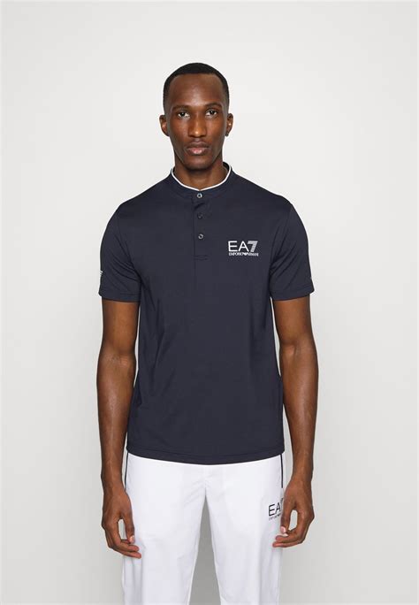 Ea7 Emporio Armani Tennis Pro Serafino Print T Shirt Blu Navy Dark