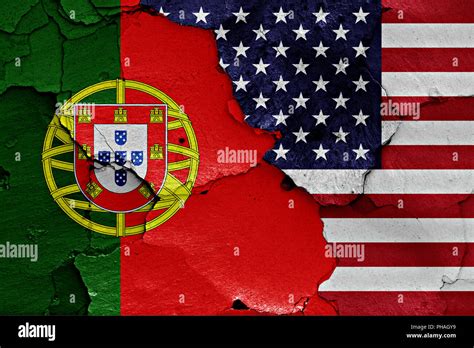 flags of Portugal and USA painted on cracked wall Stock Photo - Alamy