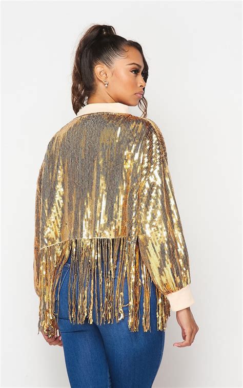 Gold Sequin Fringe Crop Jacket