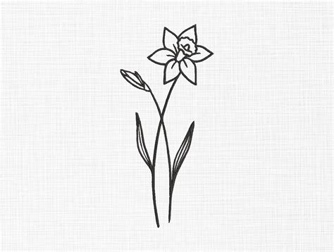 Daffodil Flower Embroidery Design Line Art Embroidery Design Etsy