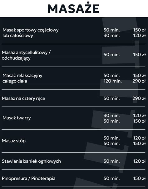 Cennik Gabinet Odnowy Biologicznej Taja