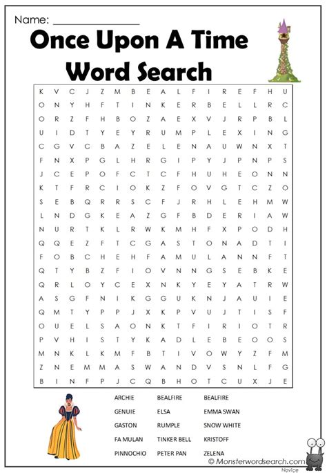 Once Upon A Time Word Search Monster Word Search