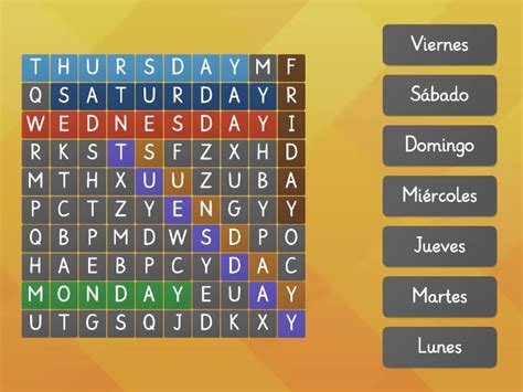 Days Of The Week Wordsearch