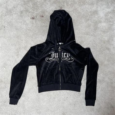 Authentic Juicy Couture Black Velour Cropped... - Depop