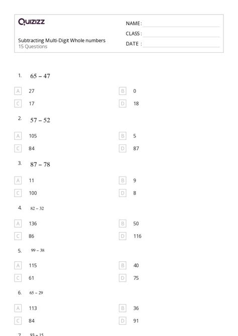 50 Multi Digit Numbers Worksheets For 7th Year On Quizizz Free And Printable