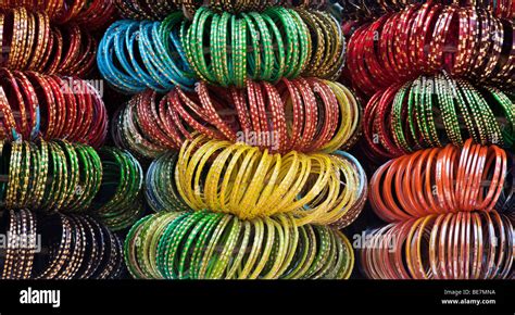 Indian Glass Bangles On A Rack Stock Photo Alamy