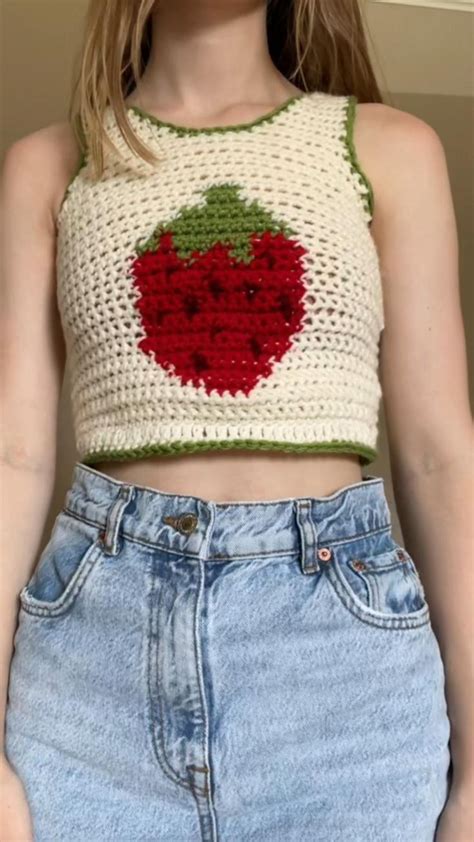 Handmade Crochet Strawberry Crop Tank Top Made Using A Crochet Graph 🍓 By Crochetbyag