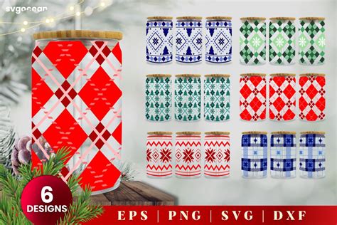 Christmas Pattern Can Glass Svg Bundle 16 Oz Libbey Glass By