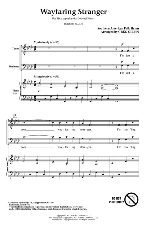 Southern American Folk Hymn Wayfaring Stranger Arr Greg Gilpin