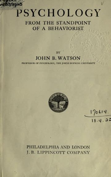 Psychology From The Standpoint Of A Behaviorist Watson John B John Broadus 1878 1958