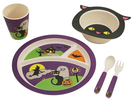 Halloween Cat Dinnerware Set for Kids from Bamboo Studio, 5 pieces - PaperlessKitchen.com