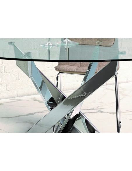 Thur 120 Mesa Redonda De Cristal Para Comedor Patas Metal Cromado