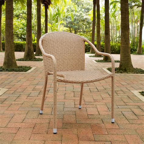 Aldo Set Of 4 Stackable Outdoor Arm Chairs Light Brown American