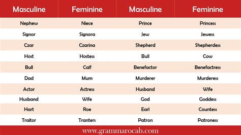 Examples Of Masculine And Feminine Gender List Englishan In Images