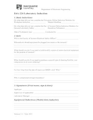 Fillable Online Engineering Mq Edu E A Laboratory Induction