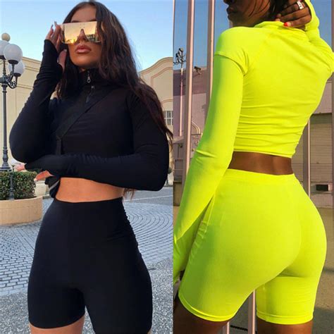 Women Tracksuits Long Sleeves Crop Top Sweatshirt Tops Jogging Short