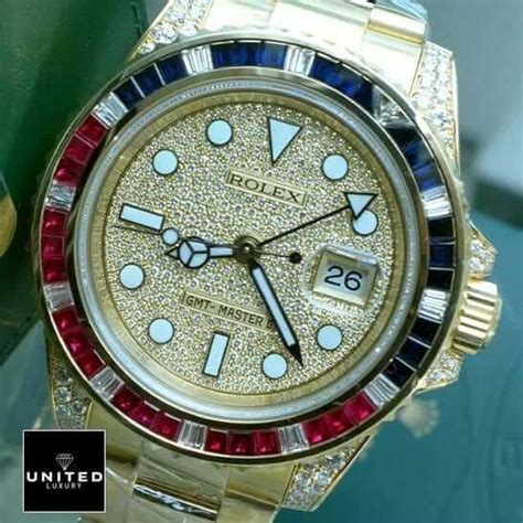 Rolex Gmt Master Ii Saru Yellow Gold Diamonds Dial Iced Out Replica