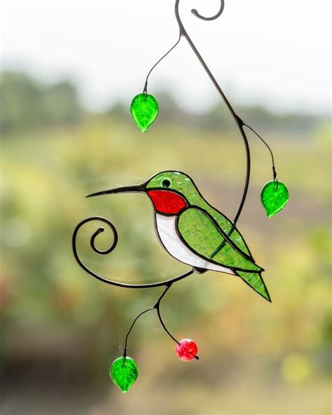 Stained Glass Hummingbird Suncatcher Bird Stained Glass Window Etsy