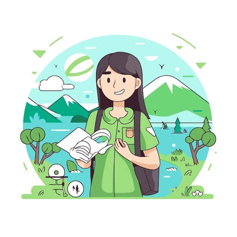 Premium Vector Tourist Woman With Map And Cup Of Coffee Vector