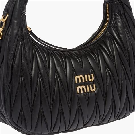 Black Miu Wander Matelass Nappa Leather Hobo Bag Miu Miu