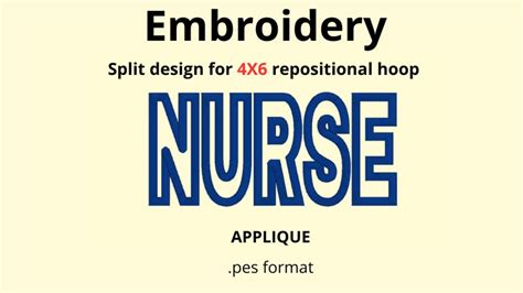 Nurse Applique Embroidery Design Split For Repositional Hoop Hooping 4x4 4x6 Hoop Repositionable