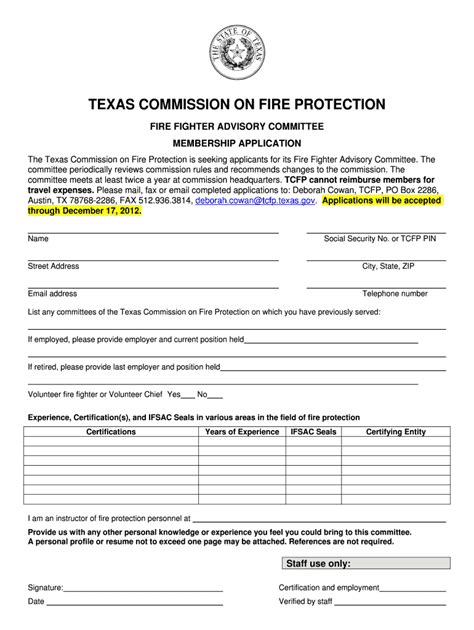 Fillable Online Tcfp Texas Application For Committee Membership Texas