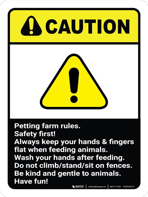 Caution Petting Farm Rules Safety First Ansi Portrait Wall Sign