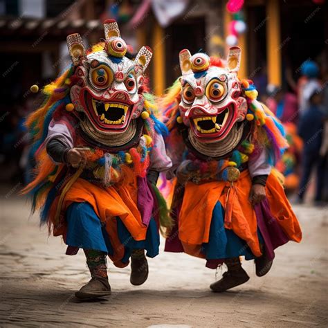 Premium Photo Monks Dancing For Colorful Mask Dance At Yearly Paro