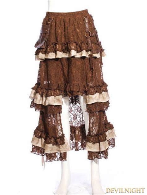 Brown Steampunk Lace Irregular Skirt Uk