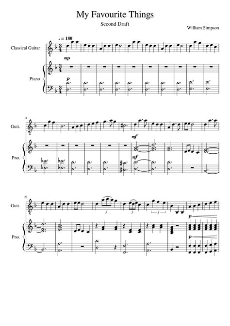 My Favourite Things Second Draft Sheet Music For Piano Guitar Mixed Duet